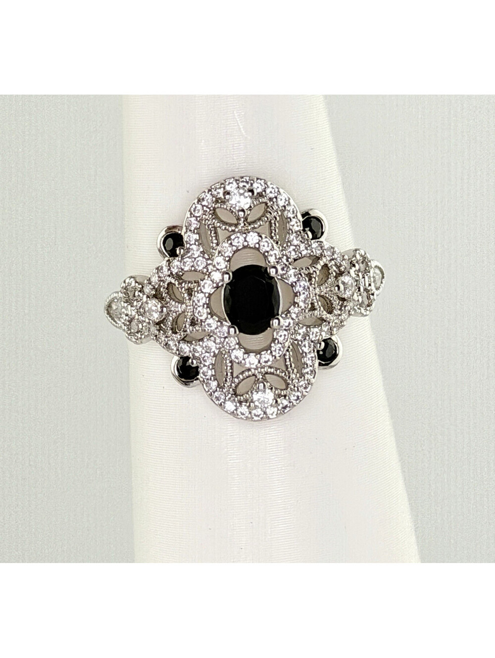 Bomb Party Sz 8 "The Rose Empress Ring" Black Onyx on Rhodium RG77135